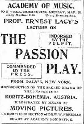 Advertisement for the lost silent film the Horitz Passion Play