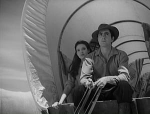 Linda Darnell and Tyrone Power sharing a wagon on the trail to the Salt Lake Valley