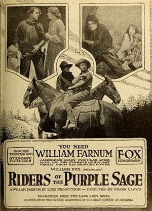 A poster advertising the lost film Riders of the Purple Sage (1918).