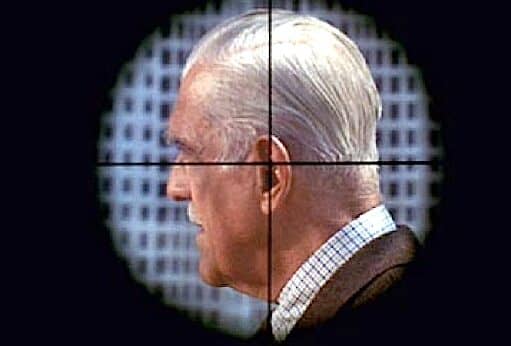 Boris Karloff in the gunman's viewfinder in Peter Bogdanovich's 1968 film Targets.