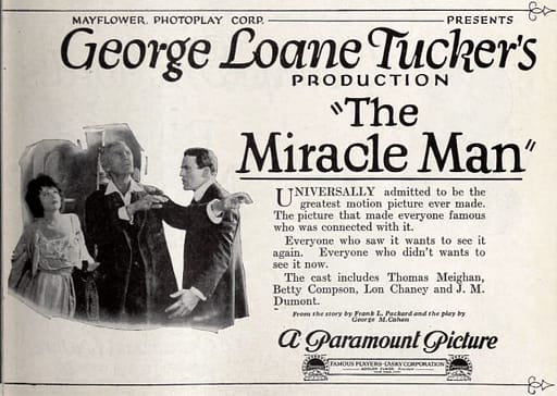 Lobby card of 1919's The Miracle Man