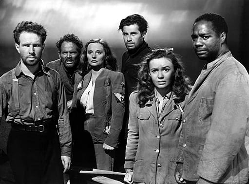 A still of the cast in Alfred Hitchock's Lifeboat.