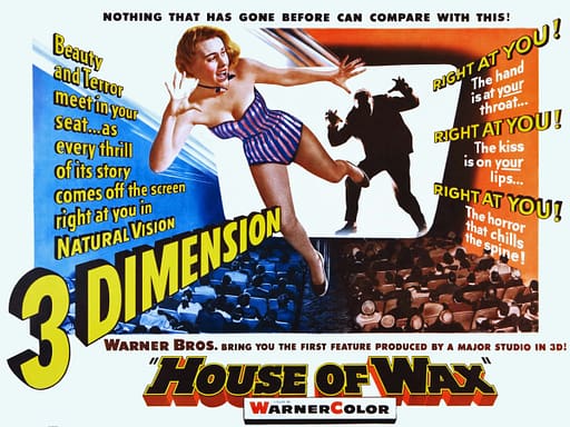 House of Wax's promotional poster advertising it as the first major studio released 3-D film