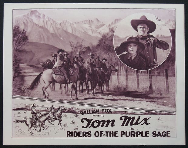 A film poster for the 1925 adaptation of Riders of the Purple Sage starring Tom Mix.