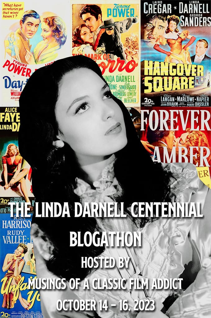 Poster for the Linda Darnell Centennial Blogathon.