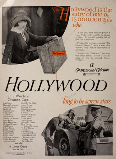 Advertisement for the 1923 lost silent film Hollywood.